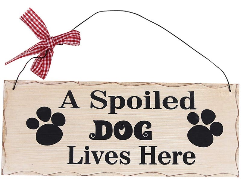 Attraction Design Wood Dog Lover Sign - Hanging Pet Decor Plaque With Saying 'A Spoiled Dog Lives Here' - Decorative Wall Art Puppy Gift 4x10in - Image 1